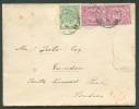 N°45-46(2) - 5 Cent. Vert + 10 Cent. Rouge  Obl. Sc BRUXELLES (Lux.)  S/L. (déchirée) Du 31 Déc. 1893 Vers Londres -  70 - 1884-1891 Leopold II