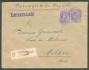 N°48(2) - 25 Cent. Bleu S/rose (x2) Obl. Sc St-JOSSE-ten-NOODE (BRUX.) Av. De L´Astronomie) S/L. Recommandée Du 2-01-189 - 1884-1891 Leopold II