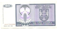 REPUBLIKA SRPSKA - 100 DIN - 1992. - Bosnie-Herzegovine