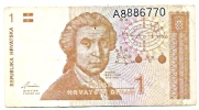 Croatie Billet De 1 Dinars Ayant Circulé Portrait De Boskovic De 1991 - Kroatien