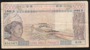 MALI  P407Da  5000 FRANCS 1988 Sugn.14 Fine/one Small Tear/NO P.h. !! - Mali