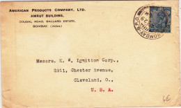 INDIA - 1929 - ENVELOPPE COMMERCIALE De BOMBAY G.P.O Pour CLEVELAND (USA) - 1911-35 Koning George V