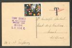 1928 BELGIUM, BRESSOUX-LEZ-LIEGE, BONNE ANNEE CHRISTMAS LABEL, T-MARKING BY MISTAKE,  , OLD POSTCARD  TO ESTONIA - Autres & Non Classés