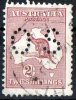 Australia 1915-1924 Kangaroo 2 Shillings Maroon 3rd Watermark (Narrow Crown) Perf OS Used  - - Used Stamps