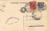 TORINO / CATANIA  - 26.02.1921 - Intero Postale Pubbl.  "Pellegrini & Moris " - Cent. 15 Leoni + 10 - Reklame