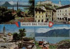 Saluti Dal Ticino - Lugano, Bellinzona, Ascona, Locarno  (Glanzkarte)       Ca. 1950 - Ascona