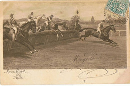 Chevaux     Course De Haies    Timbre 1903     Aude _ Montlaur   Signé  Magdeleine - Paardensport