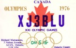 CARTE QSL CARD CQ 1976 RADIOAMATEUR HAM RADIO XJ-3 CANADA AJAX ONTARIO JEUX OLYMPIQUES OLYMPICS LOGO ERABLE MAPLE - Jeux Olympiques