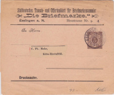 WÜRTTEMBERG - ENTIER POSTAL - RARE BANDE-JOURNAL Avec REPIQUAGE PRIVE "DIE BRIEFMARKE" De ESSLINGEN - Postwaardestukken