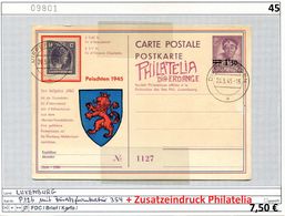 Luxemburg 1945 - Luxembourg - Michel P 126 Mit Zusatzfrankatur 354 + Zusatzdruck Philatelia.... - Ganzsachen