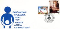 Greek Commemorative Cover- "Emboliasmoi- Prosdokia Zohs Tou Paidiou- Athinai 7 Apriliou 1987" Postmark - Maschinenstempel (Werbestempel)