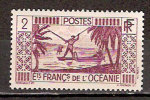 Timbre Océanie 1933 Y&T N° 85 **. Pêcheur. 2c. Lilas. Cote 0.15 € - Other & Unclassified