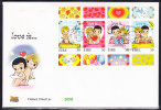 Ireland Scott #1123a FDC Booklet Pane Of 4 30p Love Is ... - Greeting Stamp Cachet: Boy And Girl - FDC