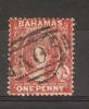 BAHAMAS - 1877 VICTORIA 1d SCARLET-VERMILION FU (W/M CROWN CC, Perf 14 (A05 CANCEL) FU  SG 33 - 1859-1963 Crown Colony