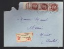 FRANCE 1944 N° 517 Bande De 3 Obl. S/lettre Entiére Recommandée - 1941-42 Pétain