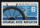 1968 USA Arkansas River Navigation Stamp Sc#1358 Ship Wheel Electricity Tower Barge - Electricity