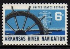 1968 USA Arkansas River Navigation Stamp Sc#1358 Ship Wheel Electricity Tower Barge - Agua