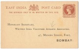 ATH - L26 - INDE Carte Entier Postal Imprimé, à L'association Athlétique De Bombay - 1858-79 Kronenkolonie