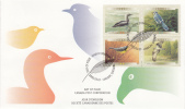 Canada FDC Scott #1842a Block Of 4 46c Birds - Canadian Warbler, Osprey, Pacific Loon, Blue Jay - 1991-2000