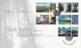 Canada FDC Scott #1854a-#1854e 55c Fresh Waters - Helmcken Falls, Lake Near Baldwinton, Cameron Lake, Red River, Niagara - 1991-2000