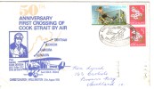 50th Ann First Crossing Of Cook Strait By Air Cover Christchurch Wellington 25th August 1970 - Luchtpost