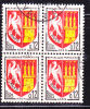 N°1353A 12C ROUGE JAUNE ET NOIR BLASON D´AGEN  BLOC DE 4 OBL - Used