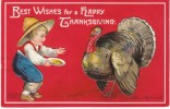 Clapsaddle Artist Signed, Thanksgiving Boy With Turkey, Wolf's Beer Advertisement, 1900s Vintage Postcard - Clapsaddle