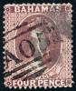 BAHAMAS 1863 QUEEN VICTORIA  4d ROSE FINE USED SC#13 CV$75.00 (DEB01R4) - 1859-1963 Crown Colony