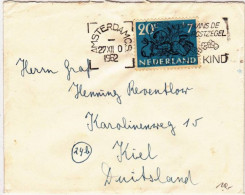 NEDERLAND - 1952 - VIGNETTE TUBERCULOSE AU DOS ! LETTRE OBLITERATION MECA "VOOR HET KIND" (ENFANT) De AMSTERDAM => KIEL - Lettres & Documents