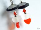 Boucles D'oreilles En Verre Artisanal Blanc Translucide, Noir, Cristal Swarovski Orange  Hauteur Totale: Environ 67mm. - Boucles D'oreilles