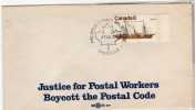 Canada: 1971 Enveloppe Avec Timbre Bateau "justice For Postal Workers !!!!! - Briefe U. Dokumente