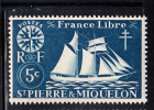 St Pierre Et Miquelon 1942 MNH Sc 300 5c St Malo Fishing Schooner - Neufs