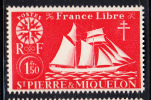 St Pierre Et Miquelon 1942 MNH Sc 307 1.50fr St Malo Fishing Schooner - Neufs