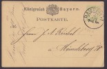 Bayern Postal Stationery Ganzsache Preprinted Postkarte BAMBERG 1882 To MÜNCHBERG (2 Scans) - Postal  Stationery