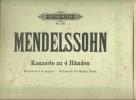 MENDELSSOHN Concerts à 4 Mains Edition PETERS N° 1721 - Muziek