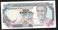 ZAMBIA  P31b 10 KWACHA 1989 #A/F00----- Signature 9 UNC. - Sambia