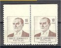 TURKEY, VARIETY, 10 Kurus ATATURK 1961 PAIR IMPERFORATED AT THE TOP - Unused Stamps