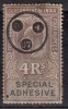 British India Edward Fiscal / Reveune, Rs 4 Special Adhesive, Used (Pin Hole As Scan) - 1902-11 King Edward VII