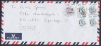 Hong Kong Airmail Par Avion Mult Franked 2000 Prevent Fire Slogan Cover To Denmark 4-Block Victoria Harbour - Covers & Documents