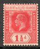 Gilbert & Ellice Islands 1924 - 1½d Scarlet Wmk Mult Script CA SG29 MH Cat £9.50 As HM SG2020 Empire - Gilbert & Ellice Islands (...-1979)