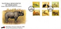 Zimbabwe - 1990 Definitive Natural Resources Wildlife FDC # SG 768-773 , Mi 418-423 - Rhinocéros