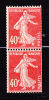 FRANCE N° 194 40C SEMEUSE VERMILLON PAIRE DE ROULETTES NEUVES ** - Coil Stamps