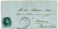 Belgique - No 11 Oblit P37 (8 Barres) Sur Lettre De Eecloo Vers Andenne Du 01/07/1862, Superbe, See Scan - 1858-1862 Médaillons (9/12)