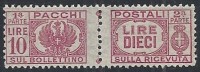 1946 LUOGOTENENZA PACCHI POSTALI 10 LIRE MNH ** - RR10730-3 - Postal Parcels