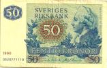 SWEDEN 50 KRONOR BLUE MAN  FRONT MAN BIRD BACK DATED 1990 P53d AVF READ DESCRIPTION !! - Sweden