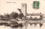 MONETEAU EGLISE,VOIR CONSTRUCTION EN COURS SUR LES BORDS DE L'YONNE,PERSONNAGES  REF 28406 - Moneteau