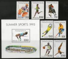 Tanzania 1993 Summer Sports Football Hockey Horse 7v + M/s MNH # 13106 - Hockey (su Erba)