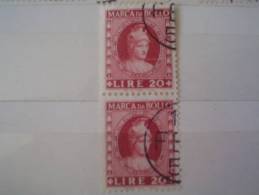 ITALIA REPUBBLICA - USATO - COPPIA VERTICALE - MARCA DA BOLLO ITALIA TURRITA - £ 20 X 2 - Steuermarken