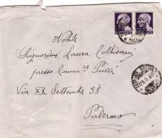 PETRALIA SOTTANA /  PALERMO - Cover _ Lettera  25.6.1945 -  Imperiale Senza Fasci Lire 1 X 2 - Marcophilia