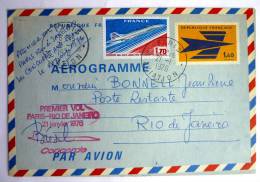 Entier Postal AEROGRAMME PREMIER VOL PARIS - RIO SUR CONCORDE - 21-01-1976 - Cartas & Documentos